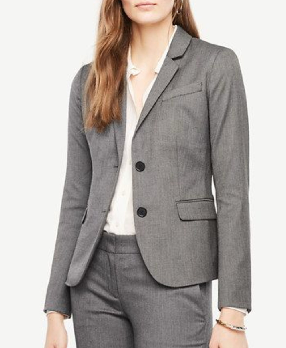 NEW ANN TAYLOR ICED SLATE THE 2 BUTTON BLAZER IN SHARKSKIN JACKET SZ 4